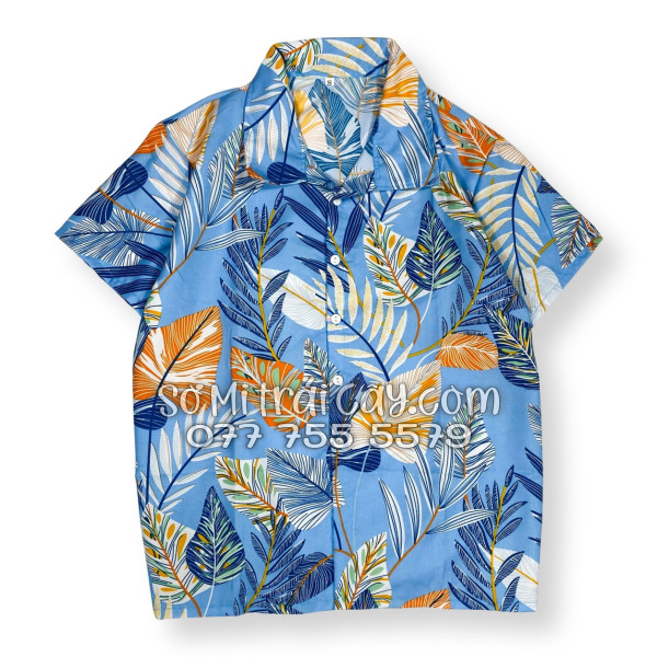 Bộ Áo Sơ Mi Quần Short Tropical Họa Tiết Lá Môn Xanh