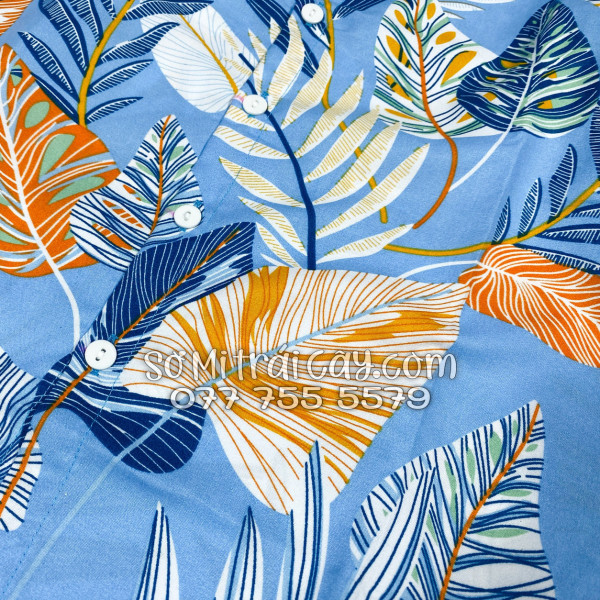 Bộ Áo Sơ Mi Quần Short Tropical Họa Tiết Lá Môn Xanh