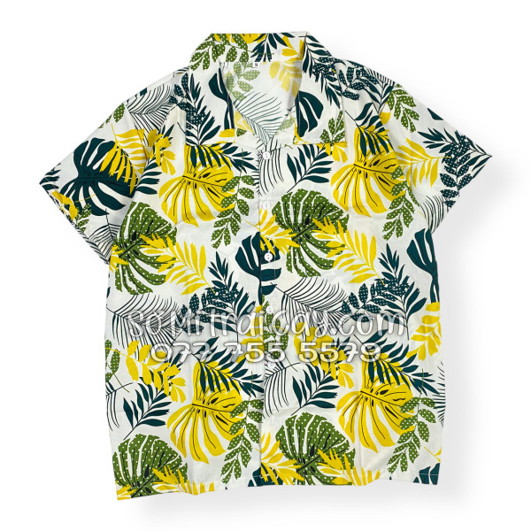 Bộ Áo Sơ Mi Quần Short Tropical Họa Tiết Lá Vàng