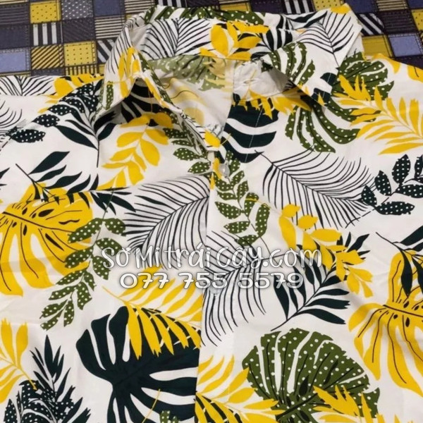 Bộ Áo Sơ Mi Quần Short Tropical Họa Tiết Lá Vàng