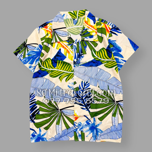 Bộ Áo Sơ Mi Quần Short Tropical Họa Tiết Lá Cọ