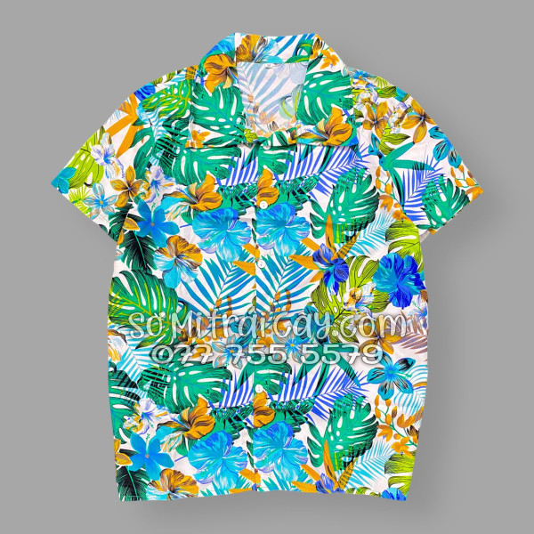 Bộ Áo Sơ Mi Quần Short Tropical Họa Tiết Lá Rùa