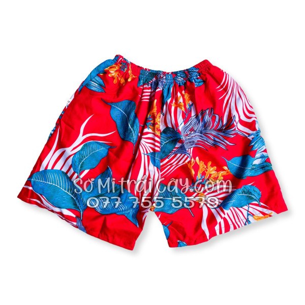 Bộ Áo Sơ Mi Quần Short Tropical Họa Tiết Hoa Lá Đỏ