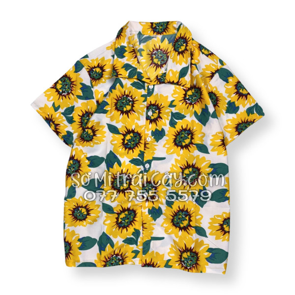 Bộ Áo Sơ Mi Quần Short Tropical Hoa Hướng Dương Trắng