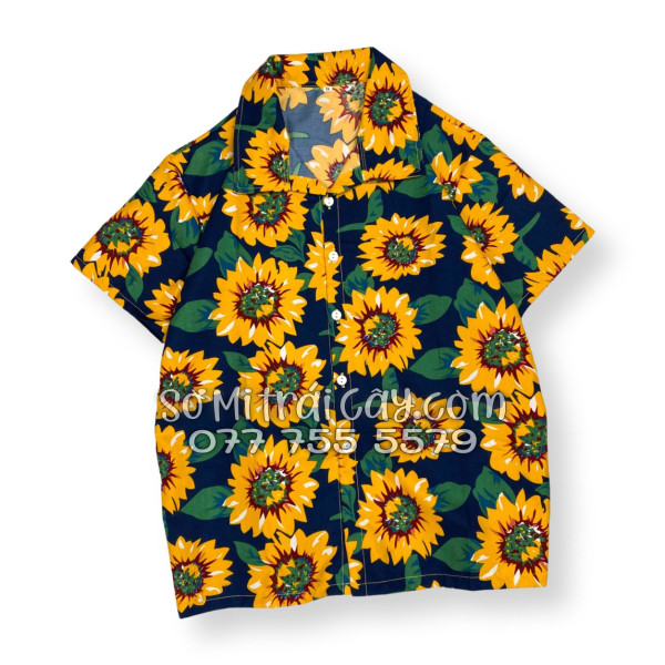 Bộ Áo Sơ Mi Quần Short Tropical Hoa Hướng Dương Xanh Đen