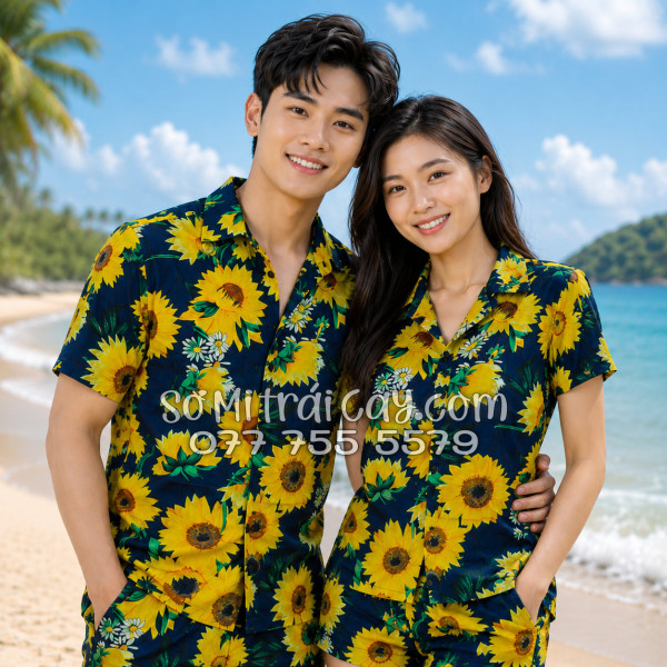 Bộ Áo Sơ Mi Quần Short Tropical Họa Tiết Hoa Cúc