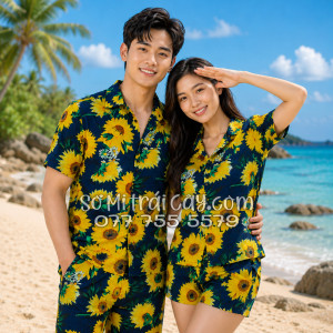 Bộ Áo Sơ Mi Quần Short Tropical Họa Tiết Hoa Cúc
