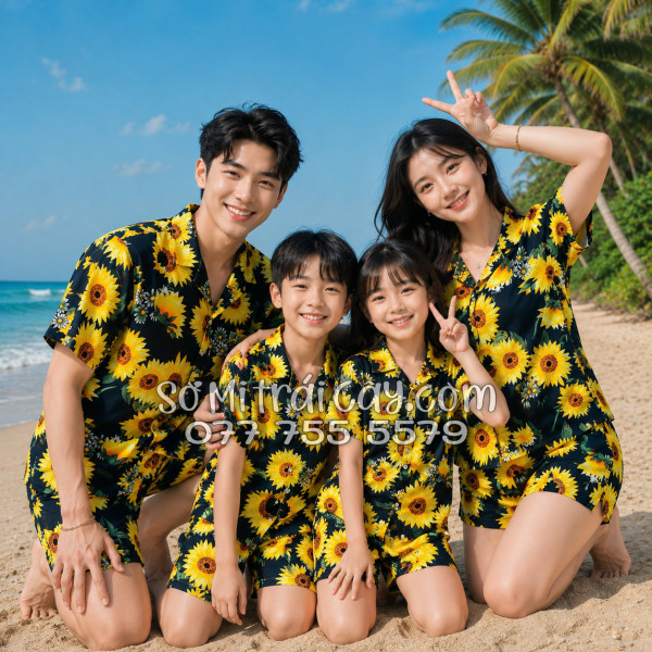 Bộ Áo Sơ Mi Quần Short Tropical Họa Tiết Hoa Cúc