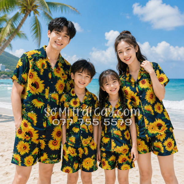 Bộ Áo Sơ Mi Quần Short Tropical Họa Tiết Hoa Cúc