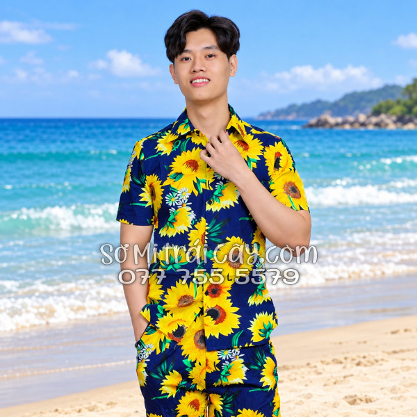 Bộ Áo Sơ Mi Quần Short Tropical Họa Tiết Hoa Cúc