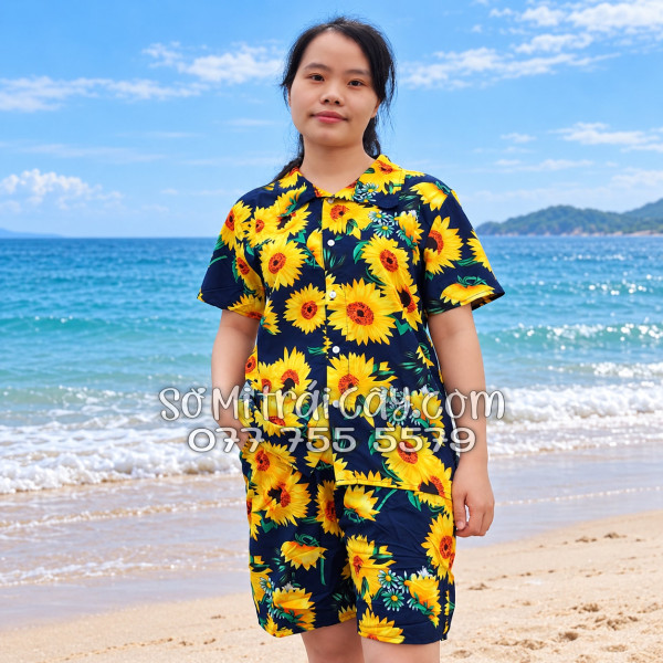 Bộ Áo Sơ Mi Quần Short Tropical Họa Tiết Hoa Cúc