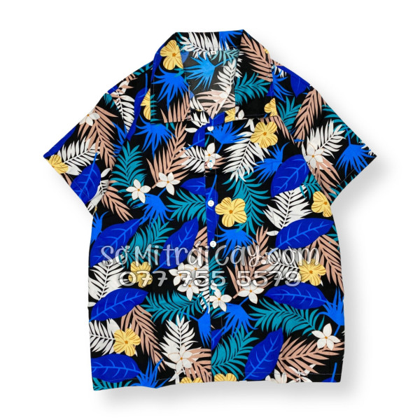 Bộ Áo Sơ Mi Quần Short Tropical Họa Tiết Hoa Vàng Lá Xanh