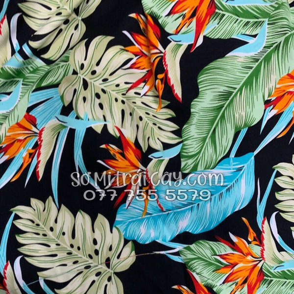 Bộ Áo Sơ Mi Quần Short Tropical Hoa Thiên Điểu Lá Trầu Bà Lá Xẻ