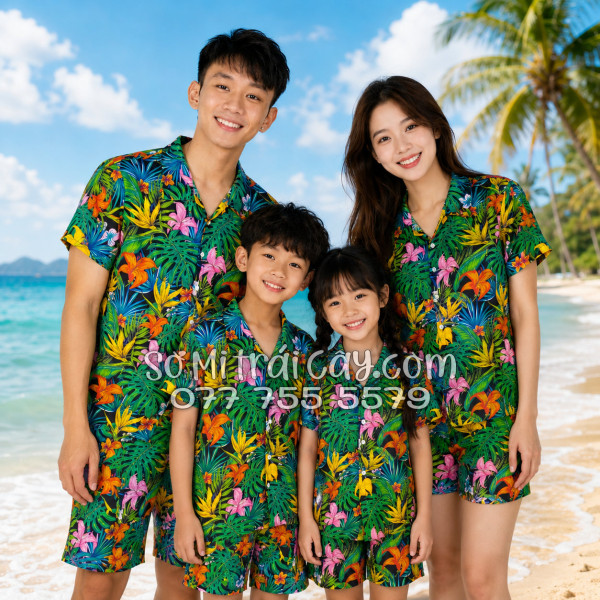 Bộ Áo Sơ Mi Quần Short Tropical Họa Tiết Hoa Loa Kèn