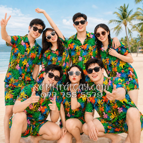 Bộ Áo Sơ Mi Quần Short Tropical Họa Tiết Hoa Loa Kèn