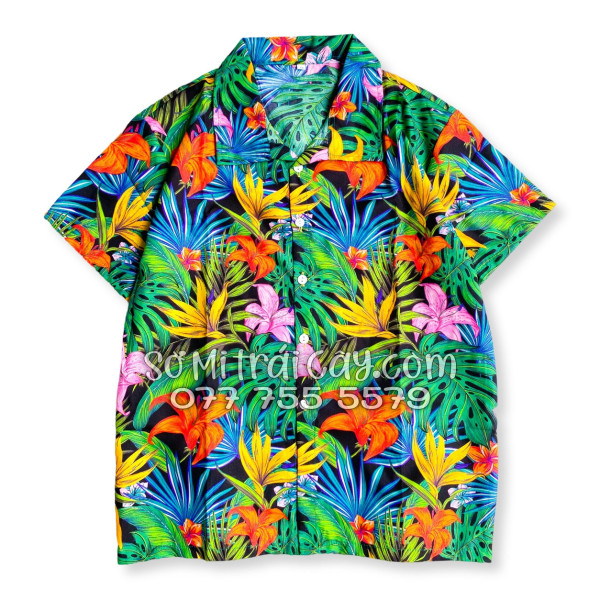 Bộ Áo Sơ Mi Quần Short Tropical Họa Tiết Hoa Loa Kèn