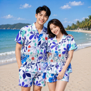 Bộ Áo Sơ Mi Quần Short Tropical Họa Tiết Hoa Tulip