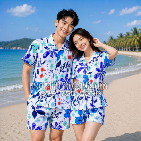 Bộ Áo Sơ Mi Quần Short Tropical Họa Tiết Hoa Tulip