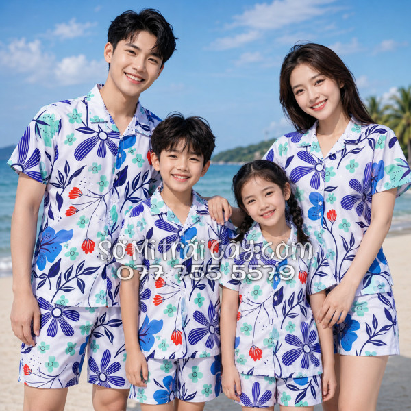 Bộ Áo Sơ Mi Quần Short Tropical Họa Tiết Hoa Tulip