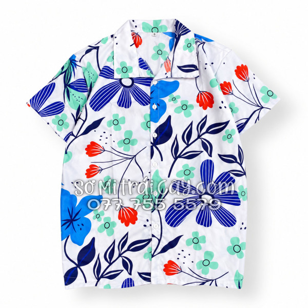 Bộ Áo Sơ Mi Quần Short Tropical Họa Tiết Hoa Tulip