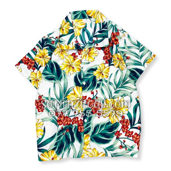 Bộ Áo Sơ Mi Quần Short Tropical Họa Tiết Bông Hoa Dăm Bụt