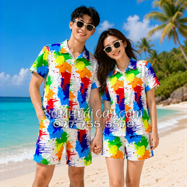 Bộ Áo Sơ Mi Quần Short Tropical Họa Tiết Loan Sơn