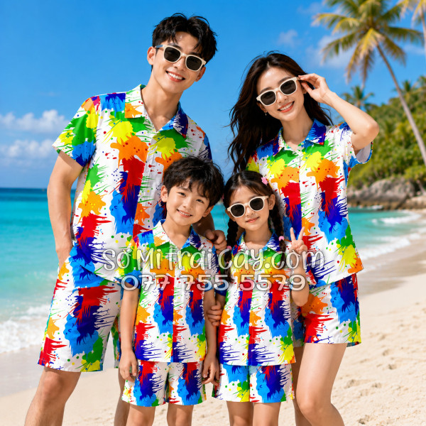 Bộ Áo Sơ Mi Quần Short Tropical Họa Tiết Loan Sơn