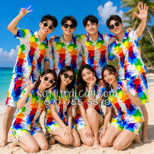 Bộ Áo Sơ Mi Quần Short Tropical Họa Tiết Loan Sơn