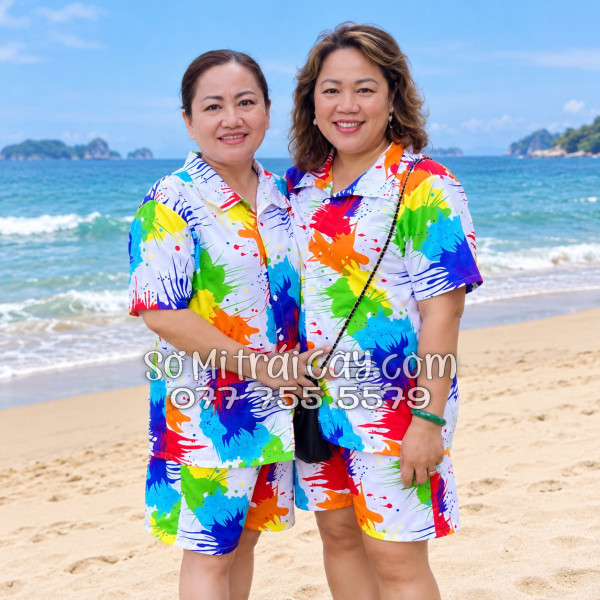 Bộ Áo Sơ Mi Quần Short Tropical Họa Tiết Loan Sơn