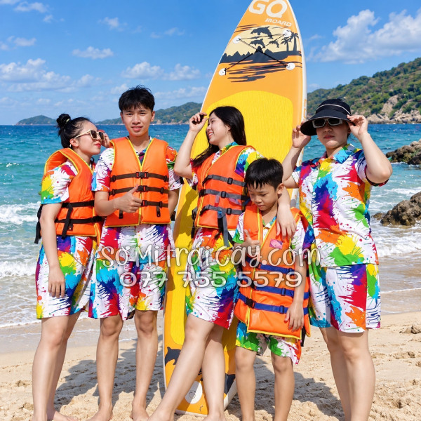 Bộ Áo Sơ Mi Quần Short Tropical Họa Tiết Loan Sơn