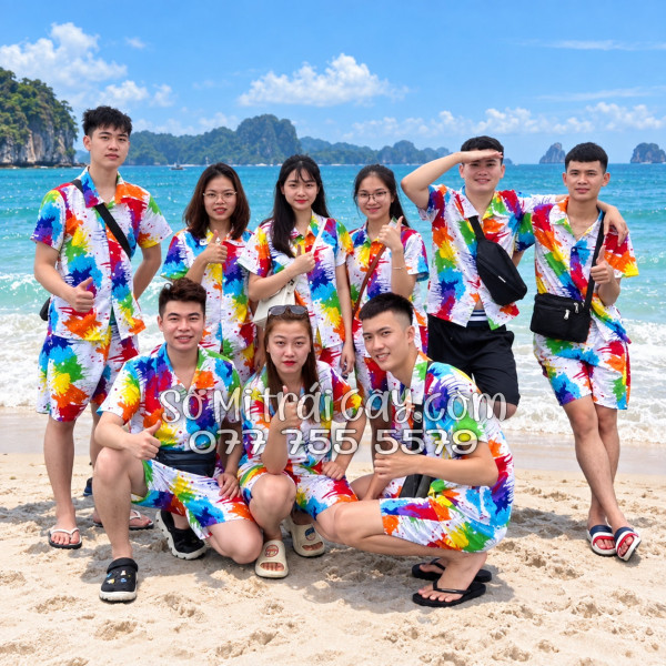 Bộ Áo Sơ Mi Quần Short Tropical Họa Tiết Loan Sơn