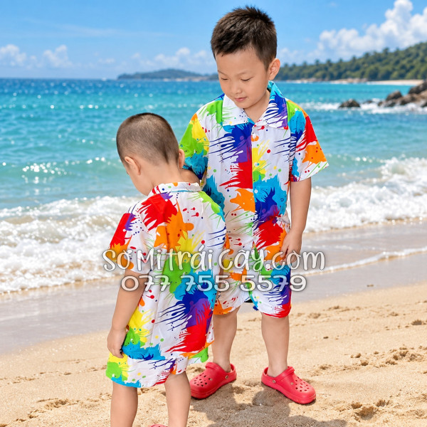 Bộ Áo Sơ Mi Quần Short Tropical Họa Tiết Loan Sơn