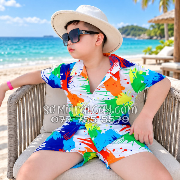 Bộ Áo Sơ Mi Quần Short Tropical Họa Tiết Loan Sơn