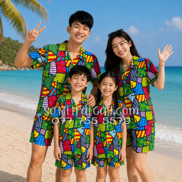 Bộ Áo Sơ Mi Quần Short Tropical Họa Tiết Caro Nhiều Màu
