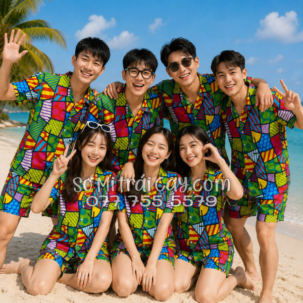Bộ Áo Sơ Mi Quần Short Tropical Họa Tiết Caro Nhiều Màu
