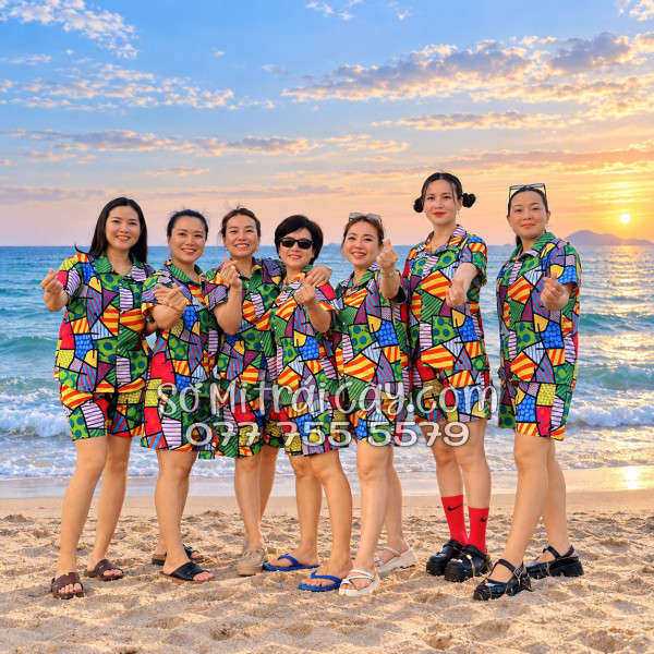 Bộ Áo Sơ Mi Quần Short Tropical Họa Tiết Caro Nhiều Màu