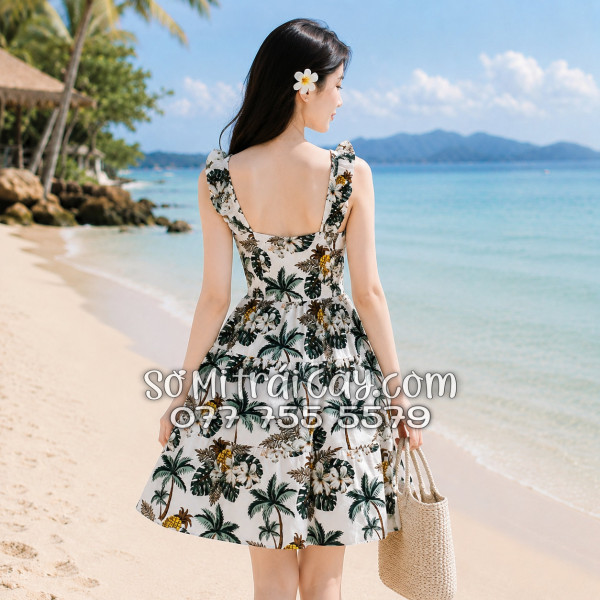 Đầm Nữ Kate Thái Họa Tiết Trái Cây Thơm Dứa Hoa Sứ Tropical
