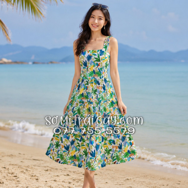 Đầm Nữ Kate Thái Họa Tiết Rừng Xanh Chim Thú Tropical