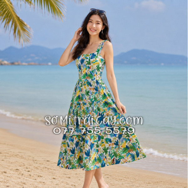 Đầm Nữ Kate Thái Họa Tiết Rừng Xanh Chim Thú Tropical